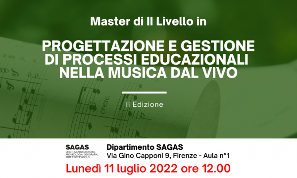 Master di II Livello in PROGETTAZIONE E GESTIONE DI PROCESSI EDUCAZIONALI NELLA MUSICA DAL VIVO - II Edizione